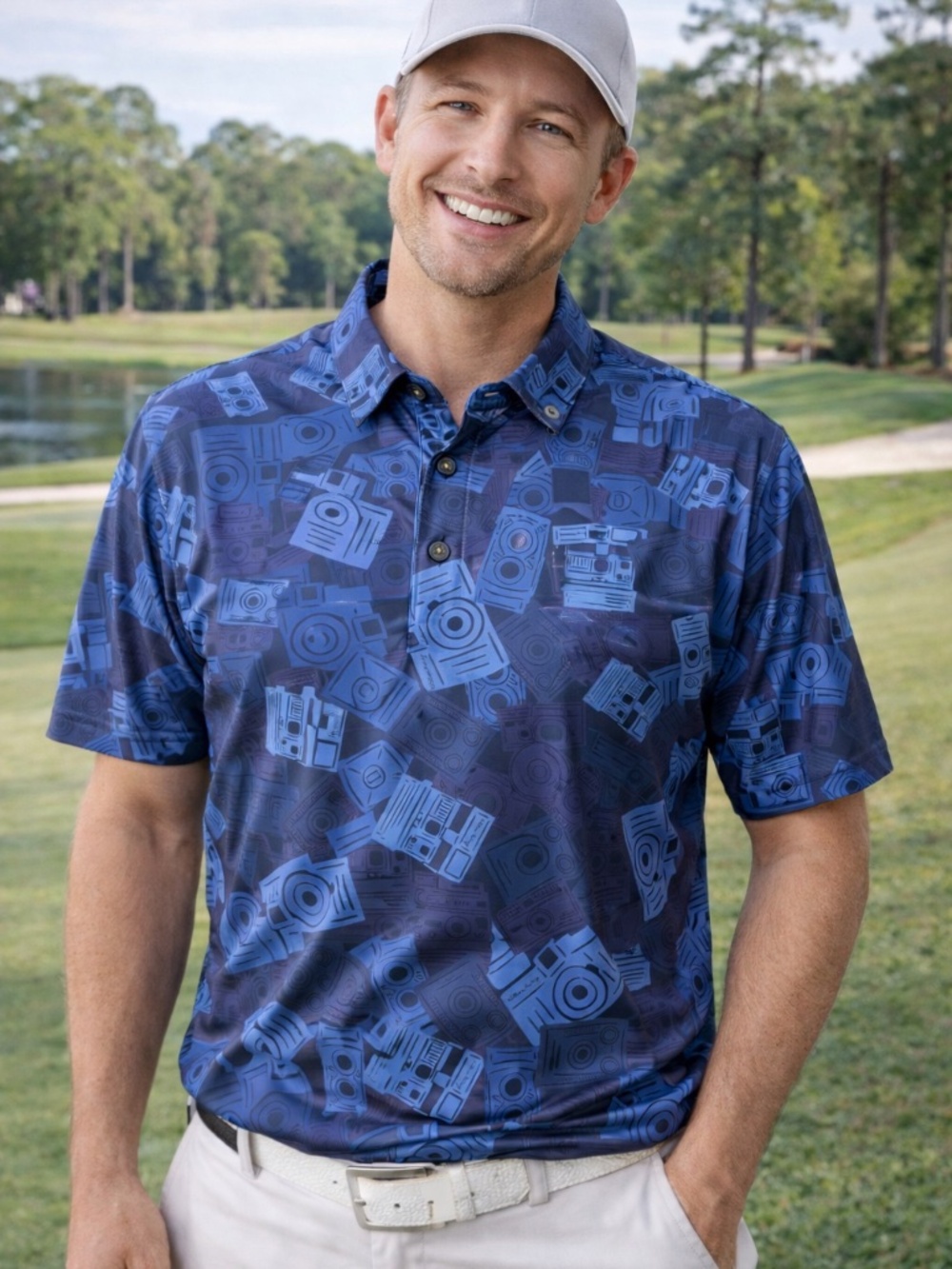 William Murray Golf Candid Camera Polo NWT Men’s Small Blue Preppy